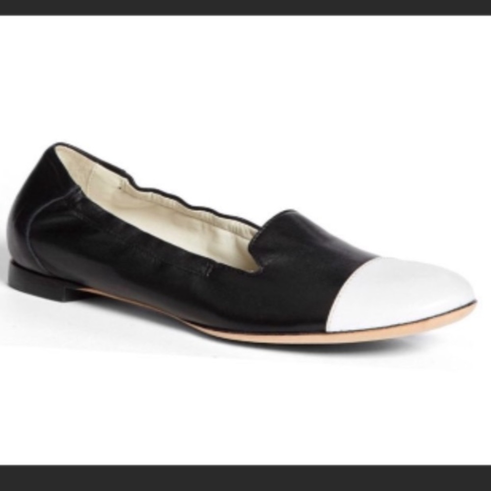 AGL Cap Toe Smoking  Black and White Slip On Leather Flats